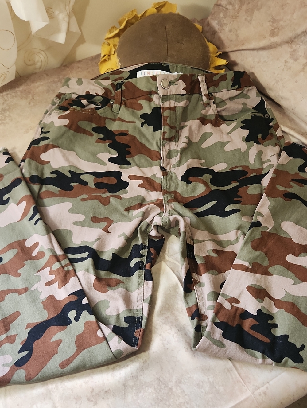 Tinseltown Women's Camouflage Straight Leg Pants - Green/Brown/Black Camo